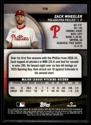 2025 Stadium Club Zack Wheeler #114 Philadelphia Phillies - Baseball Card Single