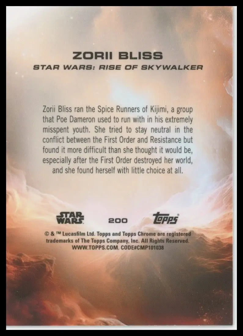 2025 Star Wars Topps Chrome Zorii Bliss #200 Rise of Skywalker