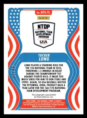 2025 Stars and Stripes USA #NTS-TL Tucker Long 16U/17U Ntl Team Sigs Red #/99 - Baseball Card Single