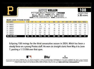 2025 Topps #108 Mitch Keller - Baseball Card Single