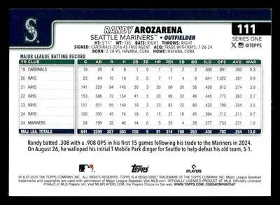 2025 Topps #111 Randy Arozarena - Baseball Card Single