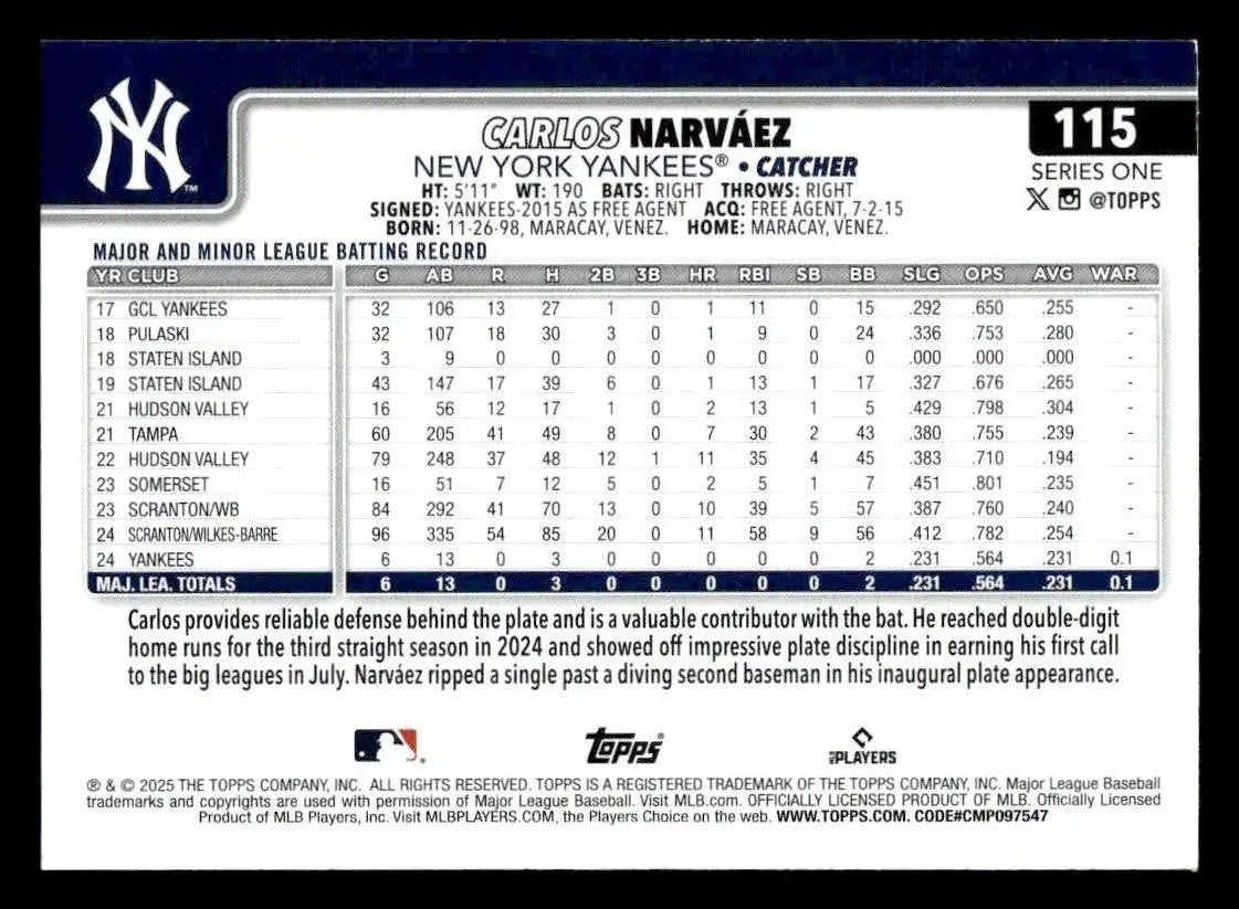 2025 Topps #115 Carlos Narvaez - Baseball Card Single
