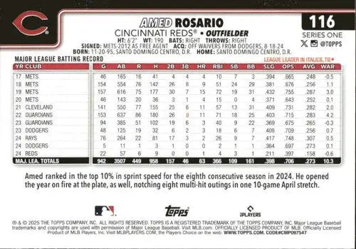 2025 Topps #116 Amed Rosario NM-MT Reds ID:76946 - Baseball Card Single