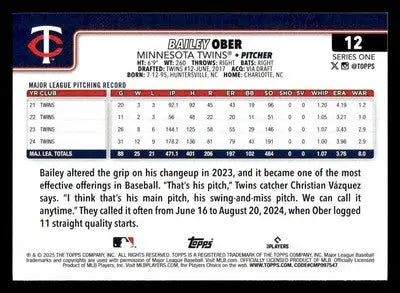 2025 Topps #12 Bailey Ober - Baseball Card Single