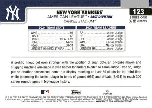 2025 Topps #123 New York Yankees NM-MT Yankees - Baseball Card Single