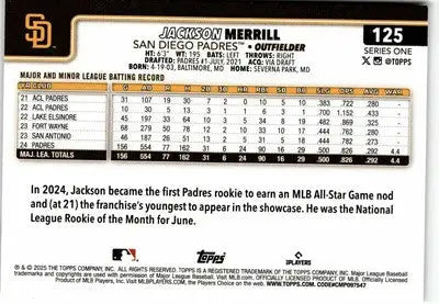 2025 Topps #125 Jackson Merrill - Baseball Card Single
