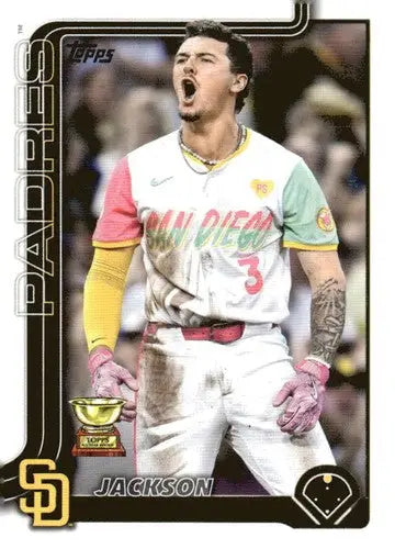 Original gloss baseball trading card featuring Jackson Merrill in NM-MT Padres uniform