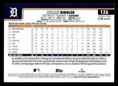 2025 Topps #126 Dillon Dingler - Baseball Card Single