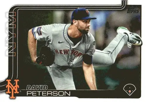 Baseball card featuring David Peterson pitcher mid-throw in gray uniform 2025 Topps #131