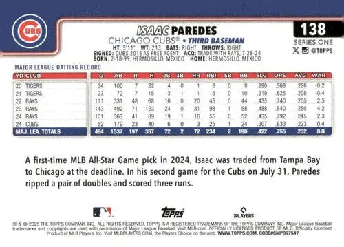Baseball trading card of Isaac Paredes with original gloss, Isaac Paredes NM-MT