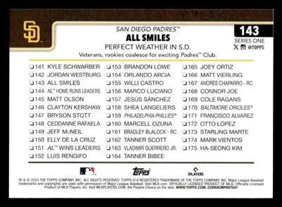 2025 Topps #143 All Smiles: Perfect Weather in S.D. - Baseball Card Single