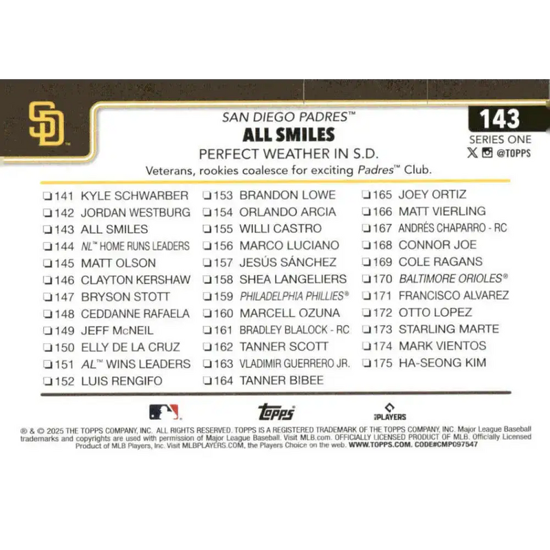 2025 Topps #143 Manny Machado NM-MT San Diego Padres Baseball Card - Baseball Card Single