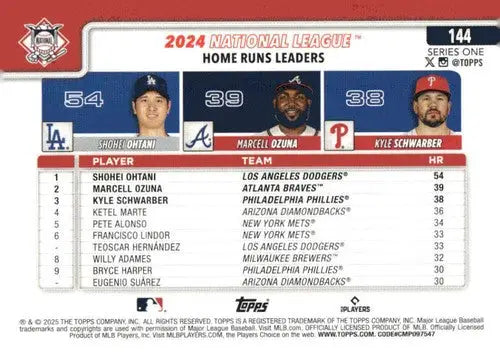 2025 Topps #144 Kyle Schwarber/Marcell Ozuna/Shohei Ohtani NM-MT ID:76955 - Trading Cards