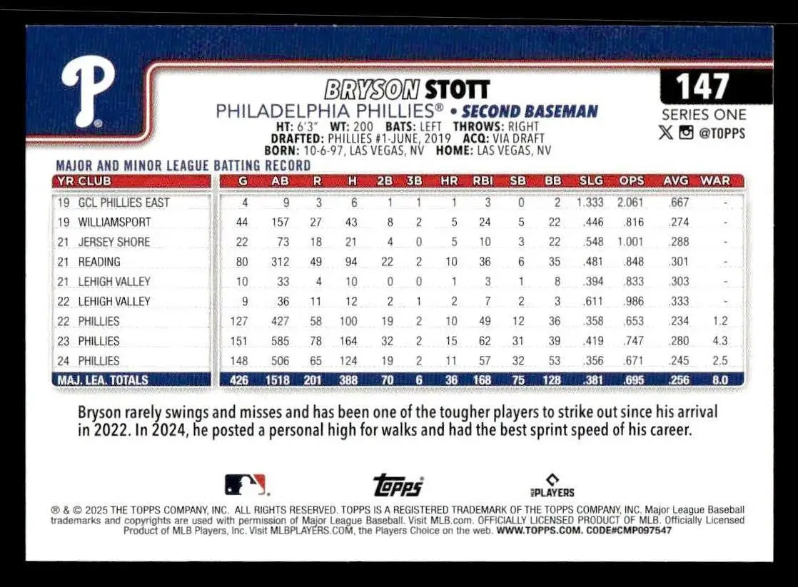 2025 Topps #147 Bryson Stott - Baseball Card Single