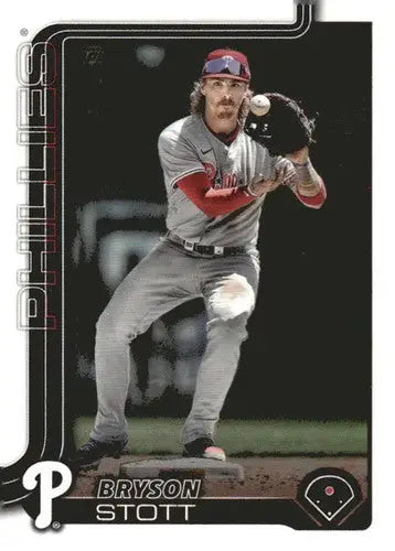 Baseball card of Bryson Stott in Phillies uniform with original gloss, NM-MT condition