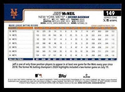 2025 Topps #149 Jeff McNeil - Baseball Card Single