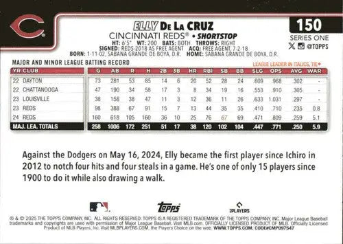 2025 Topps #150 Elly De La Cruz NM-MT Reds ID:82136 - Baseball Card Single