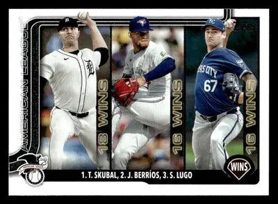 2025 Topps #151 Amer Lge Ldrs Wins Tarik Skubal/José Berríos/Seth Lugo - Baseball Card Single