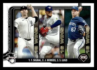 2025 Topps #151 Amer Lgue Lead Wins (Tarik Skubal / José Berríos / Seth Lugo) - Baseball Card Single