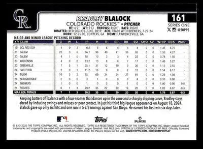 2025 Topps #161 Bradley Blalock - Baseball Card Single
