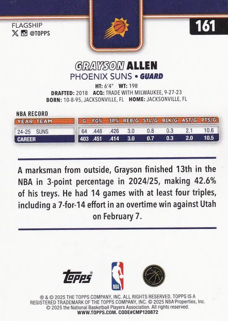 2025 TOPPS #161 GRAYSON ALLEN DIAMONTE- PHOENIX SUNS