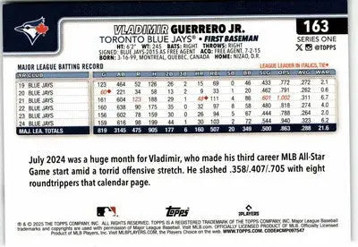 2025 Topps #163 Vladimir Guerrero Jr. - Baseball Card Single