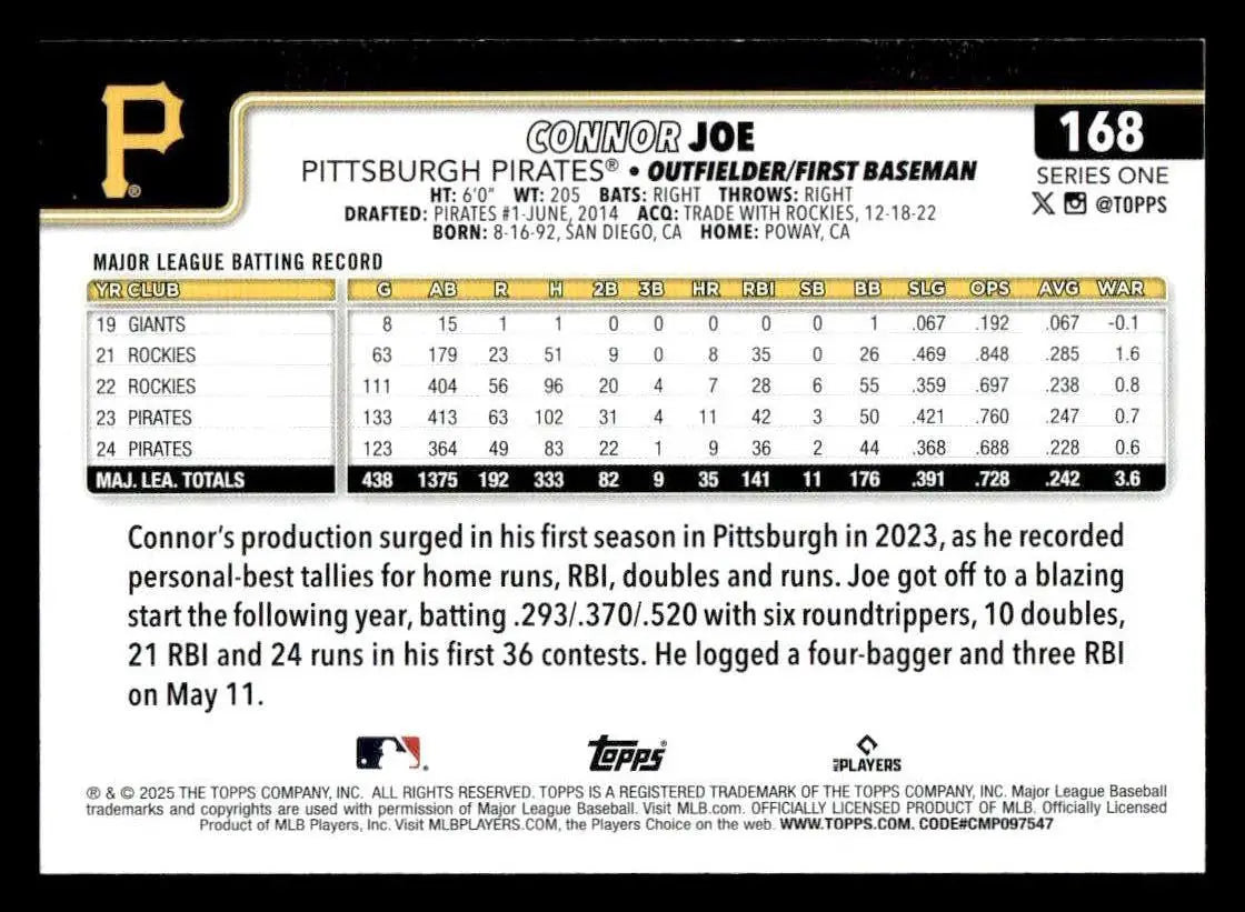 2025 Topps #168 Connor Joe - Baseball Card Single