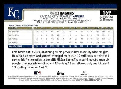 2025 Topps #169 Cole Ragans - Baseball Card Single