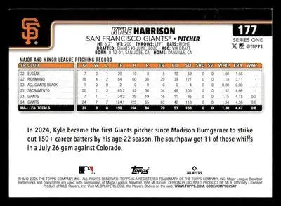 2025 Topps #177 Kyle Harrison - Baseball Card Single