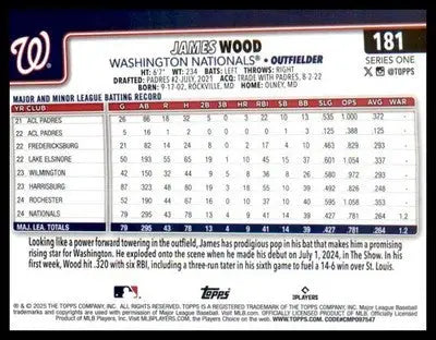 2025 Topps #181 James Wood RC RC - Baseball Card Single