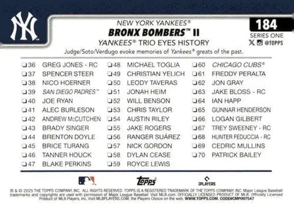 2025 Topps #184 Aaron Judge NM-MT Yankees ID:76975