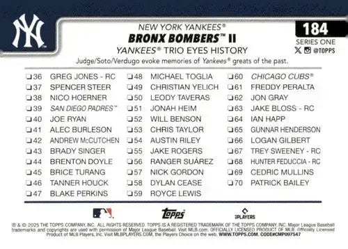 2025 Topps #184 Aaron Judge NM-MT Yankees ID:76975 - Baseball Card Single
