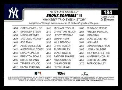 2025 Topps #184 Bronx Bombers II: Yankees Trio Eyes History - Baseball Card Single