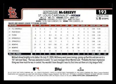 2025 Topps #193 Michael McGreevy - Baseball Card Single