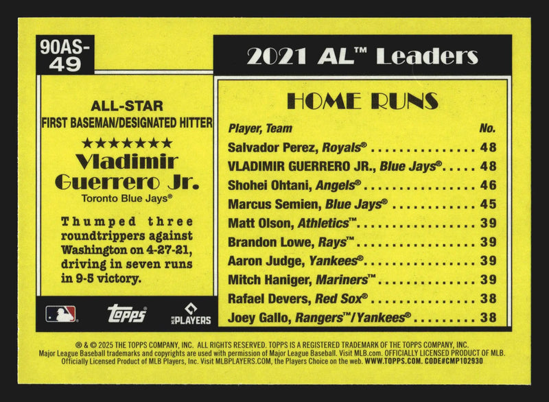 2025 Topps 1990 All-Star #90AS-49 Vladimir Guerrero Jr Blue Jays