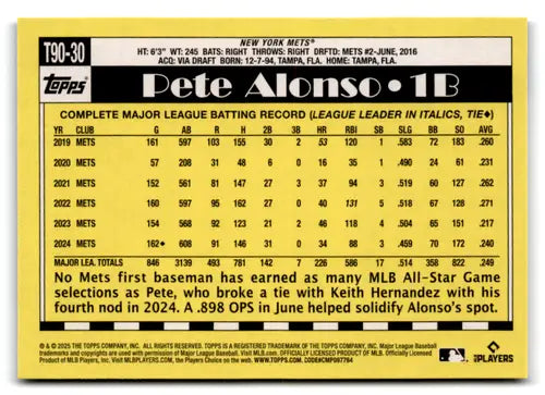 2025 Topps 1990 Baseball #T90-30 Pete Alonso NM-MT Mets ID:76868 - Baseball Card Single