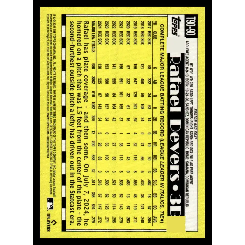 2025 Topps 1990 Baseball #T90-90 Rafael Devers NM-MT Boston Red Sox Baseball Card - Baseball Card Single