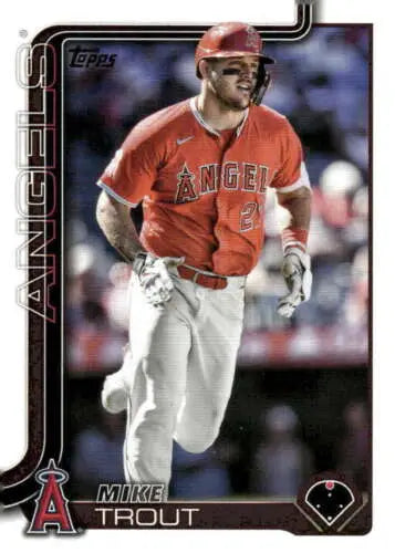 Original gloss Mike Trout baseball card featuring Angels uniform from 2025 Topps #200