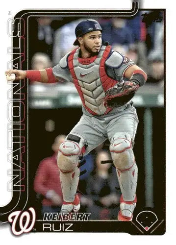 Baseball card featuring Keibert Ruiz in catcher’s gear from 2025 Topps with original gloss