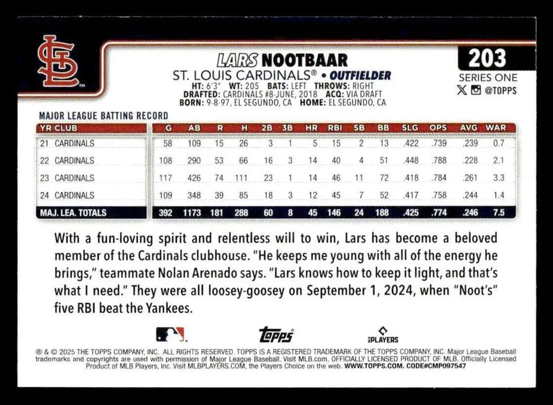 2025 Topps #203 Lars Nootbaar - Baseball Card Single