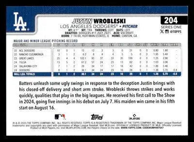2025 Topps #204 Justin Wrobleski - Baseball Card Single