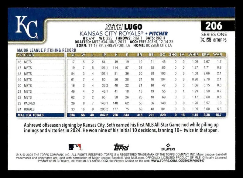 2025 Topps #206 Seth Lugo - Baseball Card Single