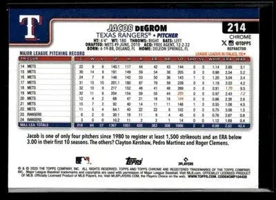 2025 Topps #208 Jacob deGrom Refractor - Baseball Card Single