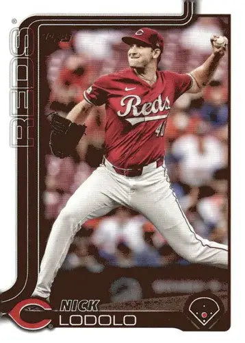 Original gloss baseball trading card of Nick Lodolo NM-MT from 2025 Topps Reds
