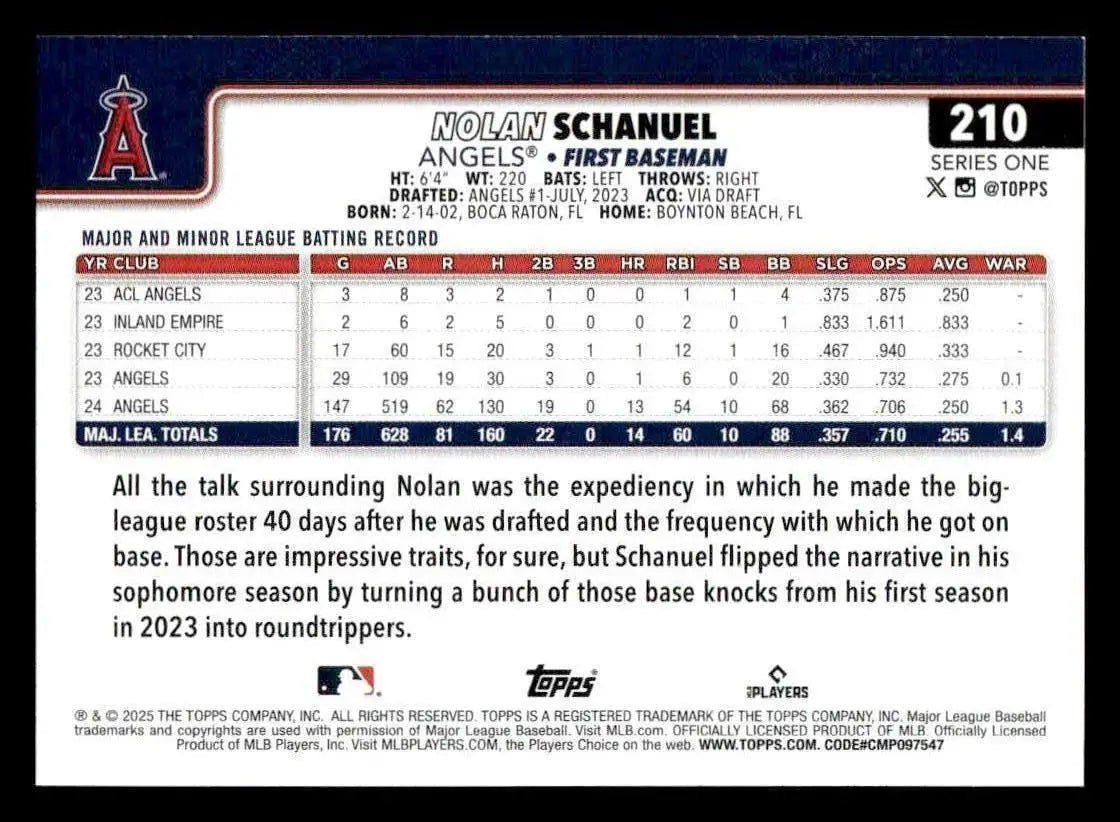 2025 Topps #210 Nolan Schanuel - Baseball Card Single