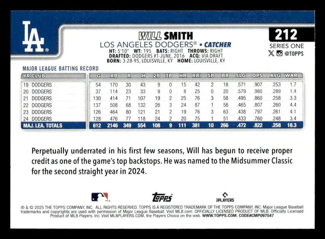 2025 Topps #212 Will Smith - Baseball Card Single