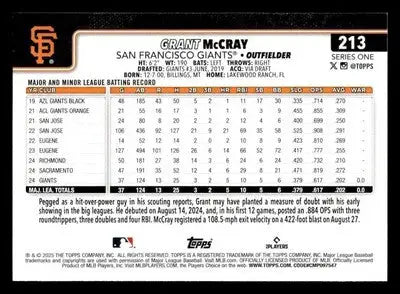 2025 Topps #213 Grant McCray - Baseball Card Single