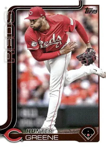 Baseball card featuring Hunter Greene in red uniform from 2025 Topps #216 NM-MT