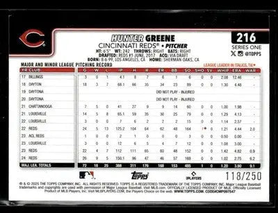 2025 Topps #216 Hunter Greene Purple Rainbow Foil #/250
