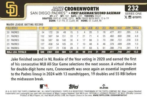 2025 Topps #232 Jake Cronenworth NM-MT Padres ID:76992 - Baseball Card Single